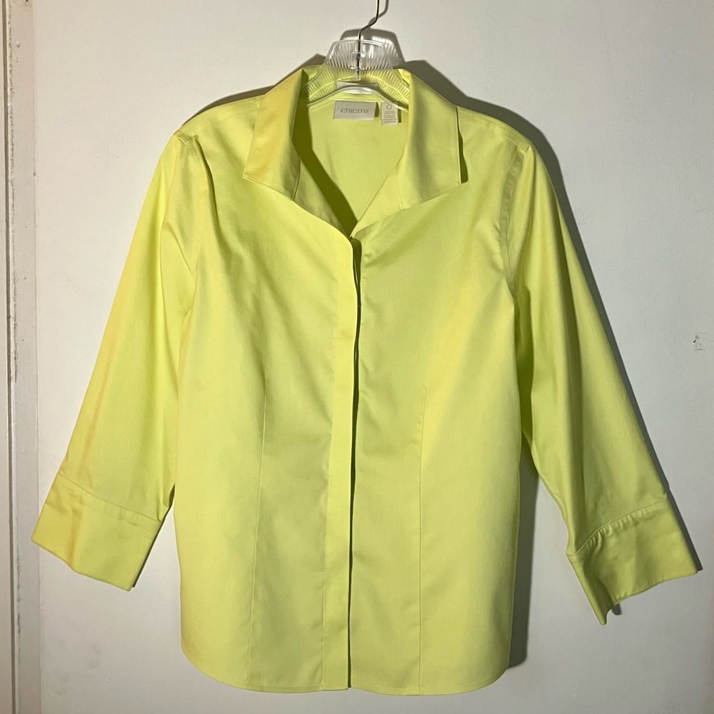 Chico's Yellow Cuffed Sleeve Blouse with Open Collar